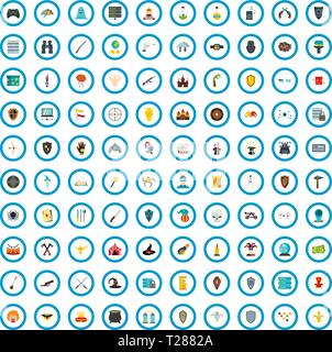 100 online game icons set, flat style Stock Vector