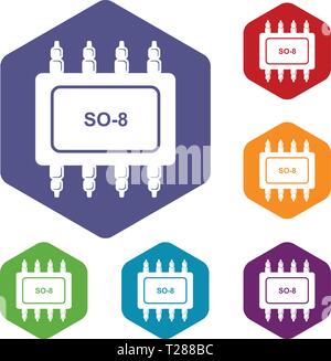 Transistor microchip icons vector hexahedron Stock Vector