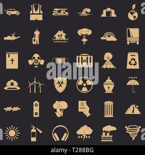 Disaster icons set, simple style Stock Vector