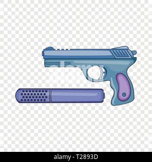 Pistol and silencer icon, cartoon style Stock Vector