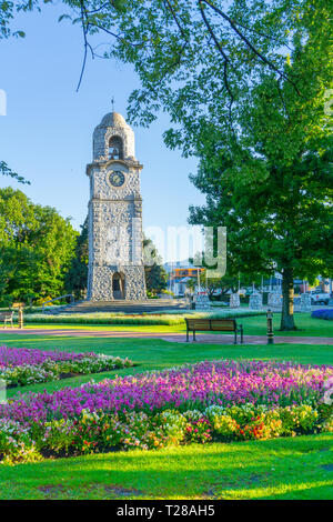 Seymour Park in the city morning shadows colors and lens flare in Blenheim New Zealand Stock Photo