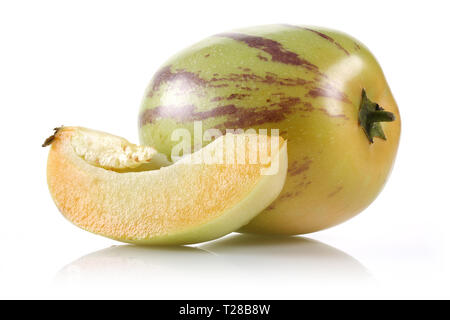 Whole and slice Pepino melon fruits isolated on white background Stock Photo