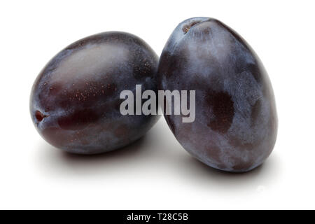 Two whole Damson plums isolated on white background Stock Photo