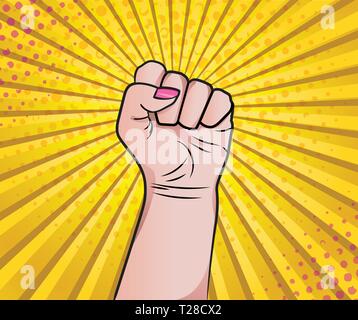 Womans hand in fist as pop art style. I can do it. Be strong Stock Vector