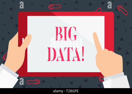 Handwriting text Big Data. Conceptual photo extremely large sets that may be analysed to reveal patterns Hand Holding Pointing Touching Blank Rectangu Stock Photo