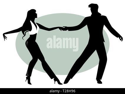 Silhouettes of young couple dancing Stock Vector