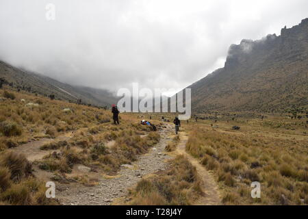 Hikers against a mountain background, Mount Kenya Stock Photo