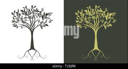 Silhouette illustration stylized tree on white background and on green background Stock Vector