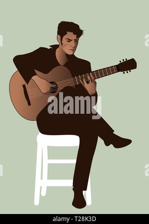 Spanish guitarist playing flamenco sitting on a chair Stock Vector