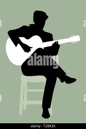 Silhouette of Spanish guitarist playing flamenco sitting on a chair Stock Vector