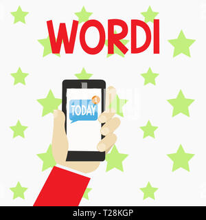 Handwriting text writing Vpn. Conceptual photo Secured virtual private network across confidential domain protected Human Hand Holding Smartphone with Stock Photo