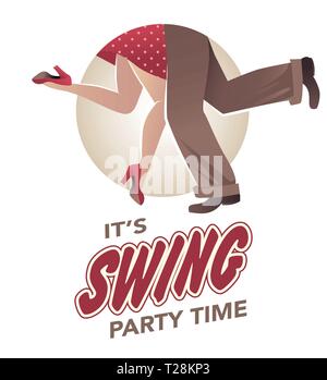 It's swing party time: Legs of man and woman wearing retro clothes and shoes dancing jazz, swing, rock or lindy-hop Stock Vector