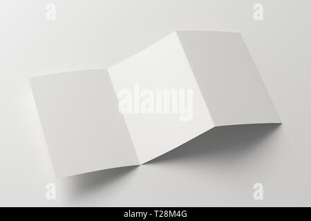 Blank unfolded trifold of three of A5/A4 pages brochure booklet on white background with clipping path around brochure Stock Photo