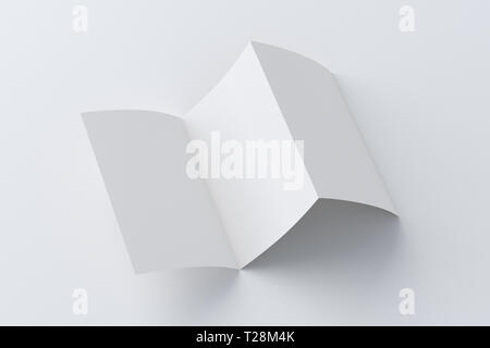 Blank unfolded trifold of three of A5/A4 pages brochure booklet on white background with clipping path around brochure Stock Photo