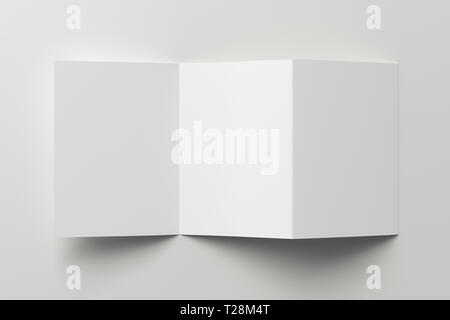 Blank unfolded trifold of three of A5/A4 pages brochure booklet on white background with clipping path around brochure Stock Photo