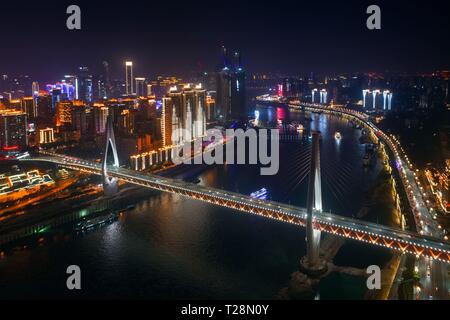 Aerial view of Qiansimen Jialing River Bridge in Chongqing, China, 10 ...