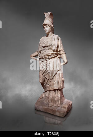 Roman statue of Athena. Marble. Perge. 2nd century AD. Inv no . Antalya Archaeology Museum; Turkey.  Against a grey background Stock Photo