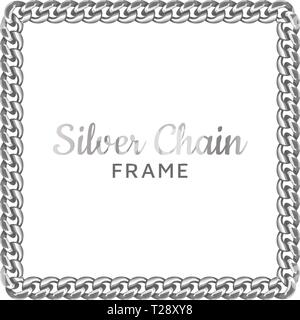 Silver chain square border frame. Stock Vector