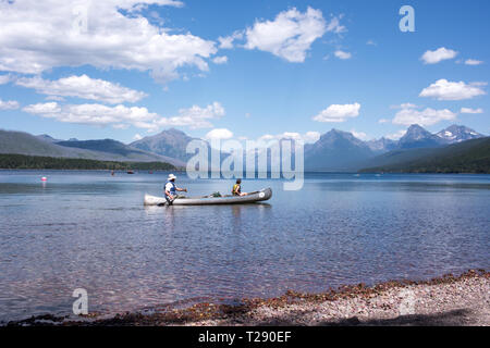 Tour Boat On Lake Mcdonald Glacier National Park Montana Stock