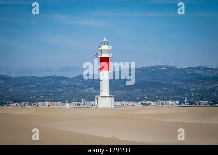 Lighthouse in Delta de l'Ebre Natural Park, Punta del Fangar, Deltebre, Catalonia, Spain Stock Photo