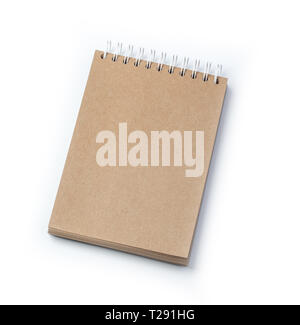 Brown spiral notebook isolated on white background.top view Stock Photo