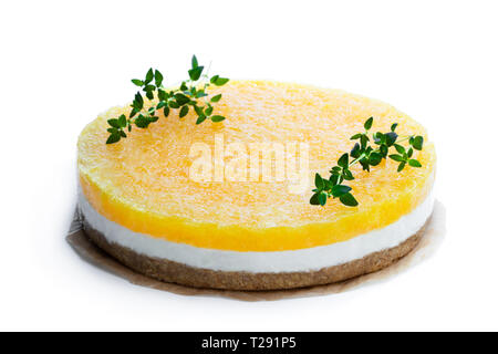 Healthy  layered pineapple cheese cake isolated on white Stock Photo