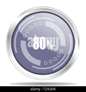 80 percent silver metallic chrome border round web icon, vector illustration for webdesign and mobile applications isolated on white background Stock Vector