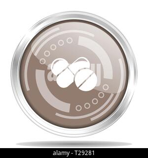 Medicine silver metallic chrome border round web icon, vector illustration for webdesign and mobile applications isolated on white background Stock Vector