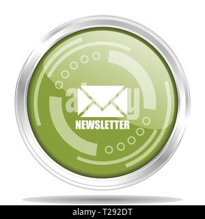 Newsletter silver metallic chrome border round web icon, vector illustration for webdesign and mobile applications isolated on white background Stock Vector