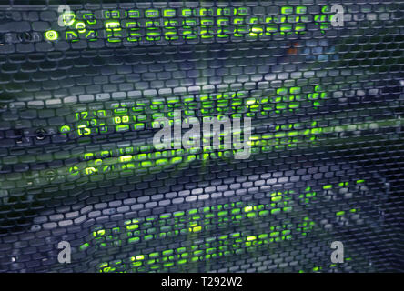 Panel modern servers in the data center. Supercomuter telecommunication technology. Stock Photo