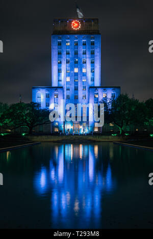 City Hall at night, in downtown Houston, Texas Stock Photo