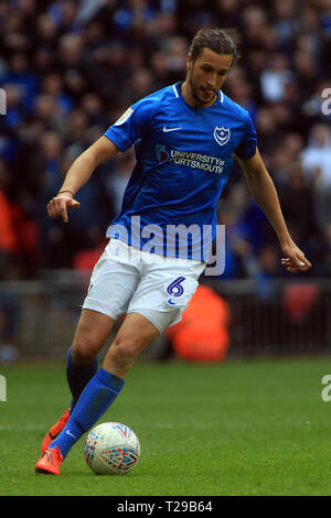 London, UK. 31st Mar, 2019. Christian Burgess of Portsmouth in action. Checkatrade trophy final match, Portsmouth v Sunderland at Wembley Stadium in London on Sunday 31st March 2019.  this image may only be used for Editorial purposes. Editorial use only, license required for commercial use. No use in betting, games or a single club/league/player publications . pic by Steffan Bowen/Andrew Orchard sports photography/Alamy Live news Credit: Andrew Orchard sports photography/Alamy Live News Stock Photo