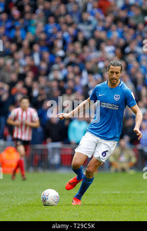 Christian Burgess of Portsmouth during the Checkatrade Trophy Final match between Portsmouth and Sunderland at Wembley Stadium, London, England on 31 March 2019. Photo by Carlton Myrie.  Editorial use only, license required for commercial use. No use in betting, games or a single club/league/player publications. Stock Photo