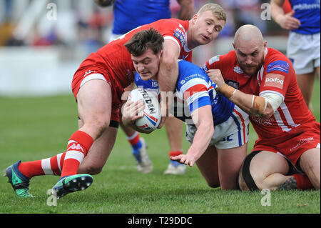 Wakefield, UK. 31 March 2019. Mobile Rocket Stadium, Wakefield, England; Rugby League Betfred Super League, Wakefield Trinity vs Salford Red Devils; Wakefield TrinityÕs Jordan Crowther. Credit: Dean Williams/Alamy Live News Stock Photo
