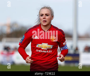 Cheshunt, UK. 31st Mar, 2019. Alex Greenwood of Manchester United Women during The FA Women's Championship match between Tottenham Hotspur Ladies and Manchester United Women at The Stadium, Cheshunt FC, Cheshunt, UK on 31 Mar 2019. Credit: Action Foto Sport/Alamy Live News Stock Photo