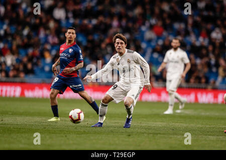 Santiago Bernabeu, Madrid, Spain. 31st Mar, 2019. La Liga football, Real Madrid versus SD Huesca; Alvaro Odriozola (Real Madrid) looks to start an attack Credit: Action Plus Sports/Alamy Live News Stock Photo