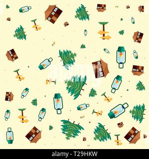 pattern kerosene lamp and of camping objects vector illustration design Stock Vector