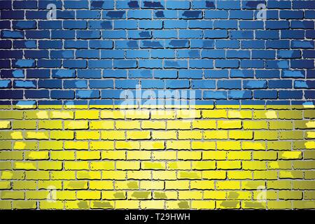 Shiny flag of Ukraine on a brick wall - Illustration, Abstract vector background Stock Vector