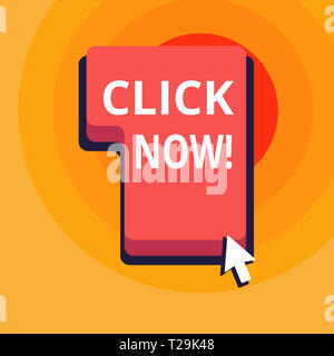 Conceptual hand writing showing Click Now. Concept meaning by pressing button on control device especially in computer Direction to Press or Click Com Stock Photo