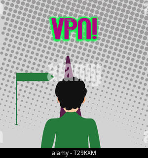 Handwriting text writing Vpn. Conceptual photo Secured virtual private network across confidential domain protected Man Facing the Distance Ahead and  Stock Photo