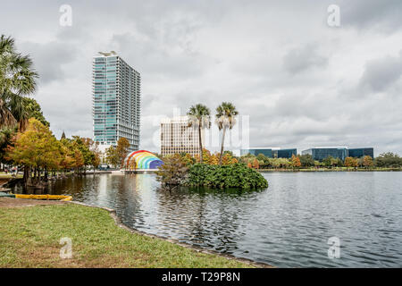 ORLANDO, FLORIDA, USA - DECEMBER, 2018: Beautiful Palms at Lake Eola Park, Downtown, Orlando, Florida. Stock Photo