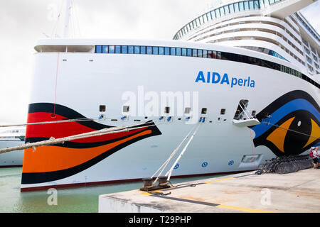 Aida Perla Cruise ship moored in St Kitts in the Caribbean Stock Photo