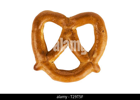 Delicious pretzel with salt. Traditional bavarian food, isolated on white background. Cut out. Stock Photo