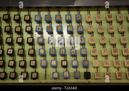 Details of keys of an old mechanical PC Vintage Computer Keyboard Keys Stock Photo