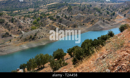 Forest river landscape. River passing through a narrow gorge. Rocky River flowing through canyon. Paradise river with azure water. Stock Photo