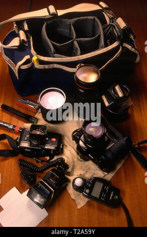 Leica M4-P, Canon Eos 1, 24mm, 35mm, 80-200 zoom, 500, Mirror Lens, Domke Camera Bag, Minolta Exposure meter, EX430, Flash, Camera, Cameras Stock Photo