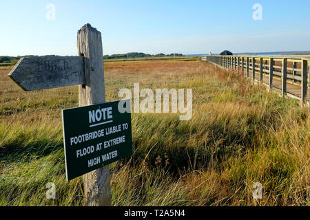 danger,flooding,sign,causeway,Newtown,Nature,Reserve,National,Trust,Isle of Wight, England,UK, Stock Photo