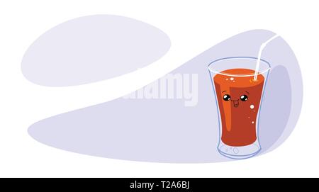 funny glass of tomato juice with smiling face kawaii cartoon character horizontal Stock Vector