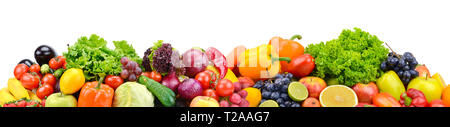 Panorama bright vegetables and fruits isolated on white background. Copy space Stock Photo