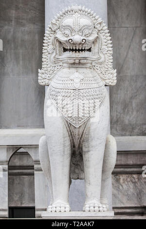 Marble Lion at Wat Benchamabophit, Bangkok, Thailand. Stock Photo